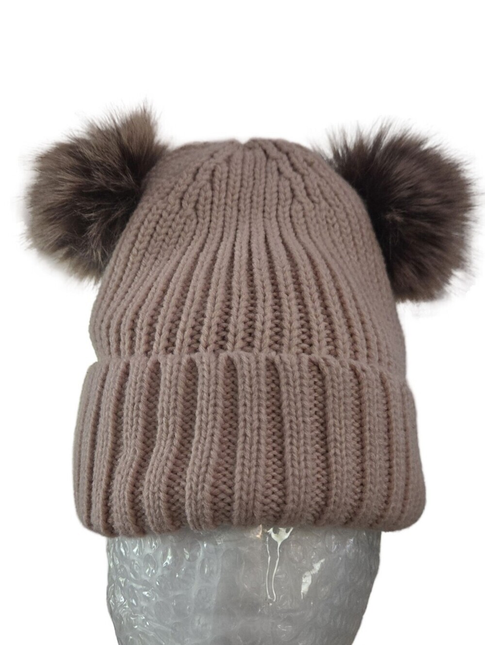 Double Pom Knit Beanie - Taupe, Cozy, Winter, Cable Knit, Winter